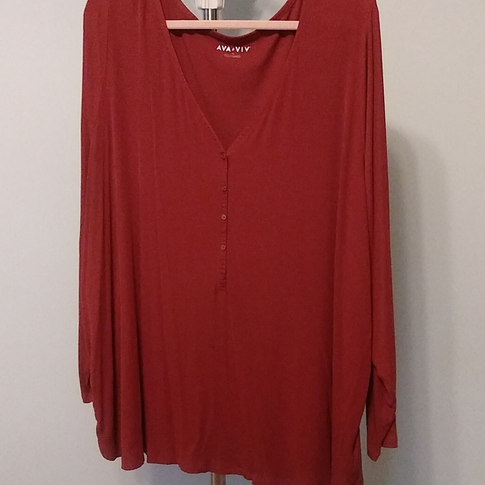 Ava & Viv long sleeve, rib knit tee. Burnt orange color.